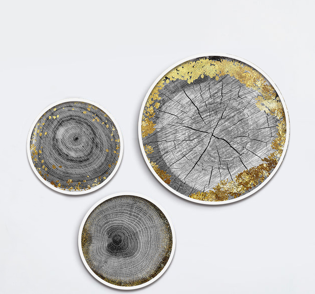 北欧金箔年轮风格素材装饰画圆形