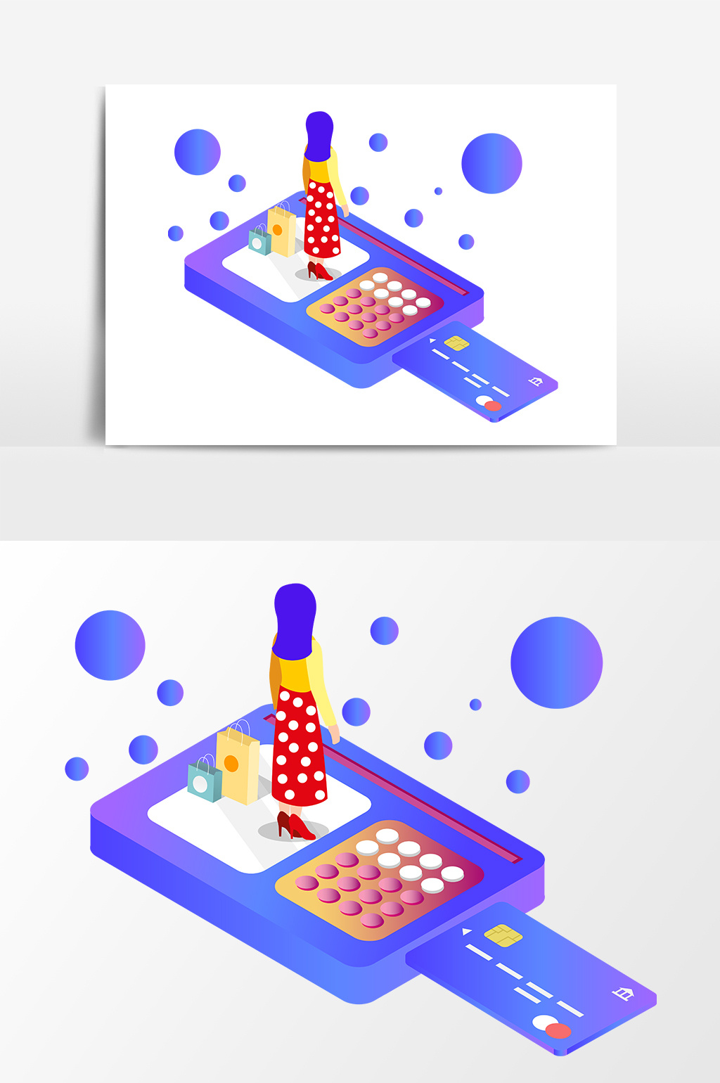 手绘简约2.5d扁平化电子购物平台矢量图