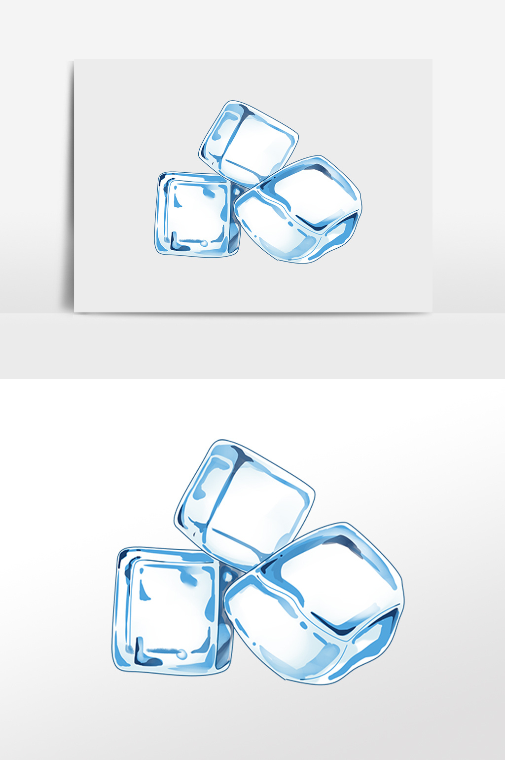手绘清凉透明冰块插画