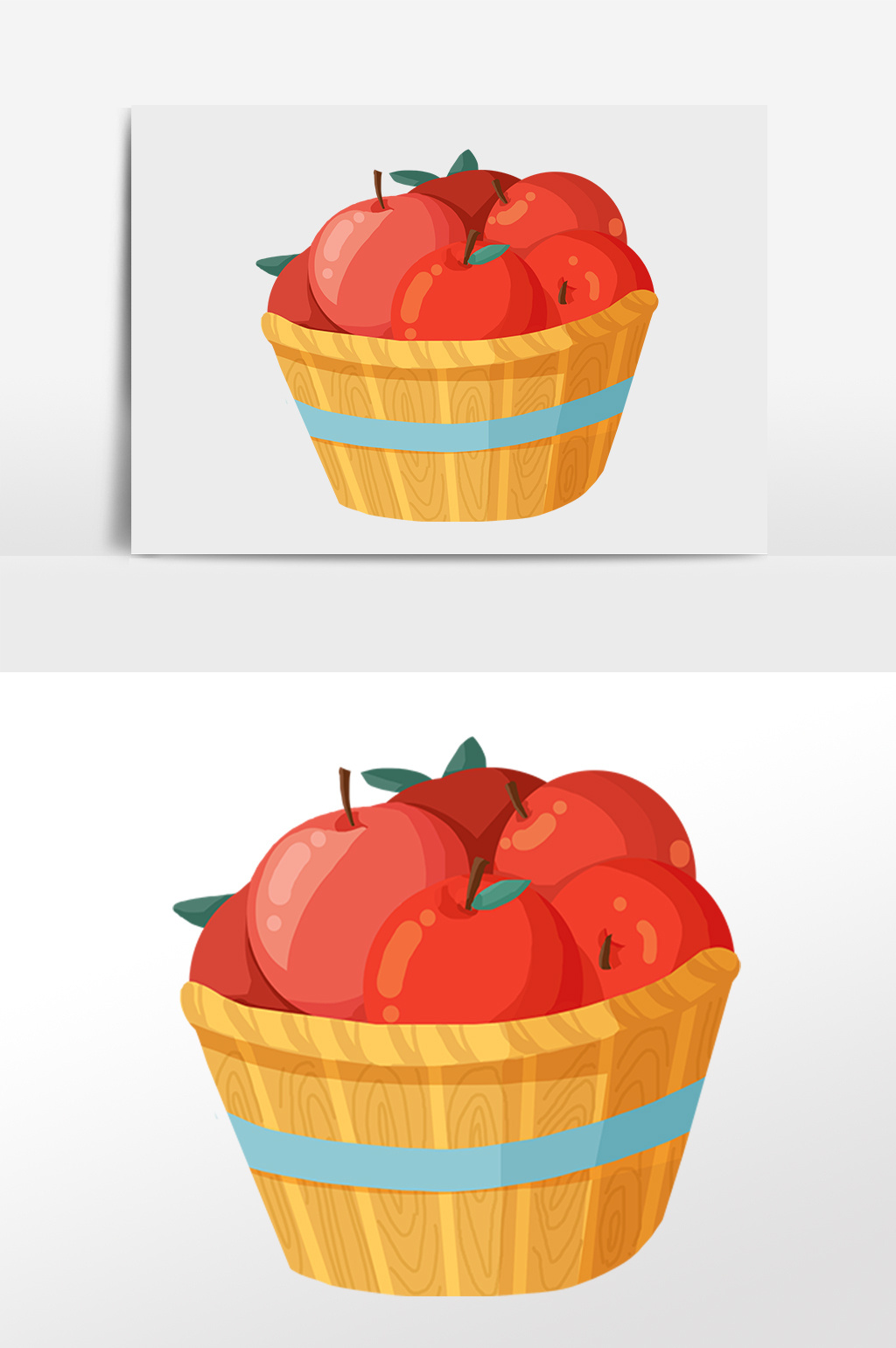 手绘成熟的果实一筐苹果插画元素