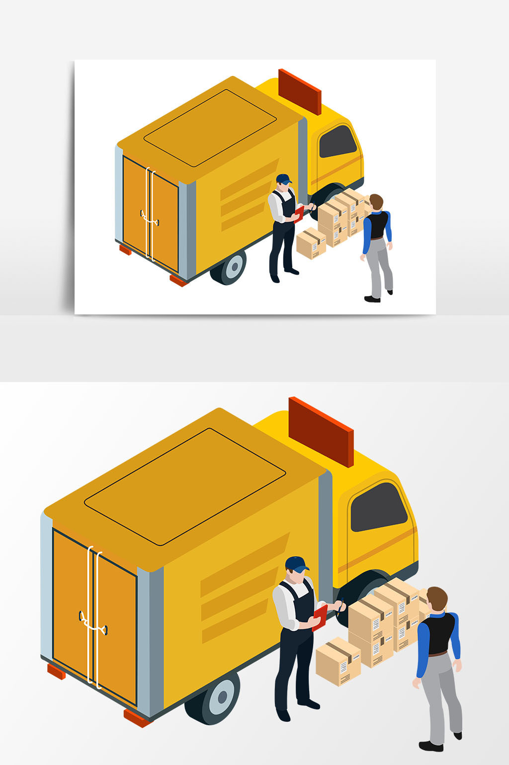 扁平化卡车运输工作场景矢量素材