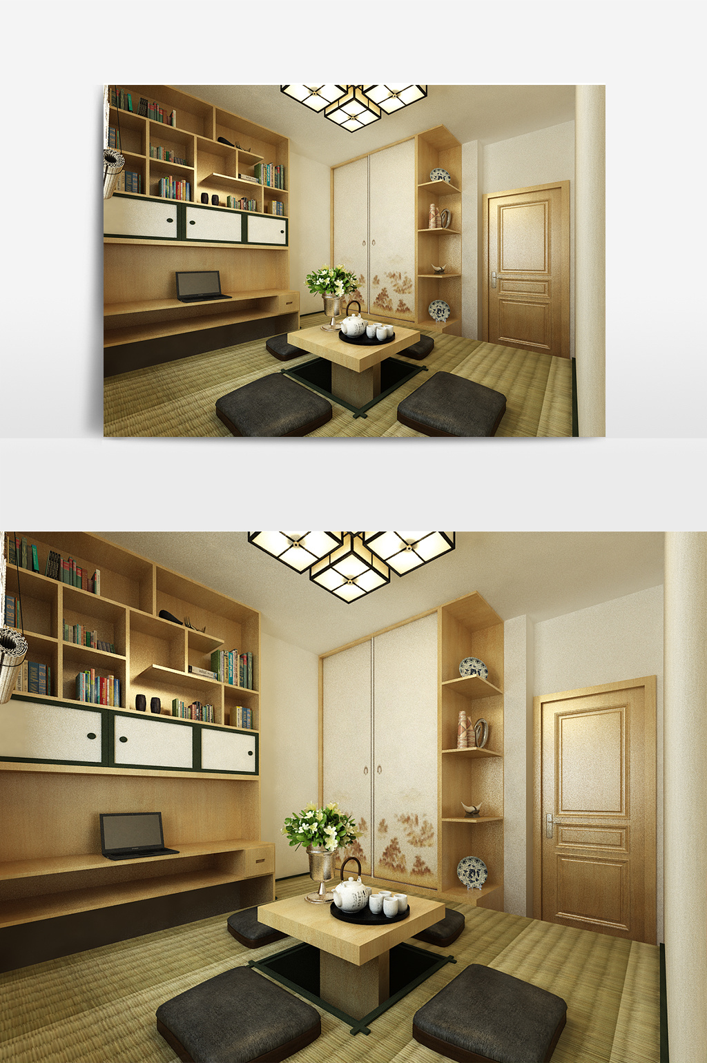日式禅风茶室室内设计模型模板免费下载 