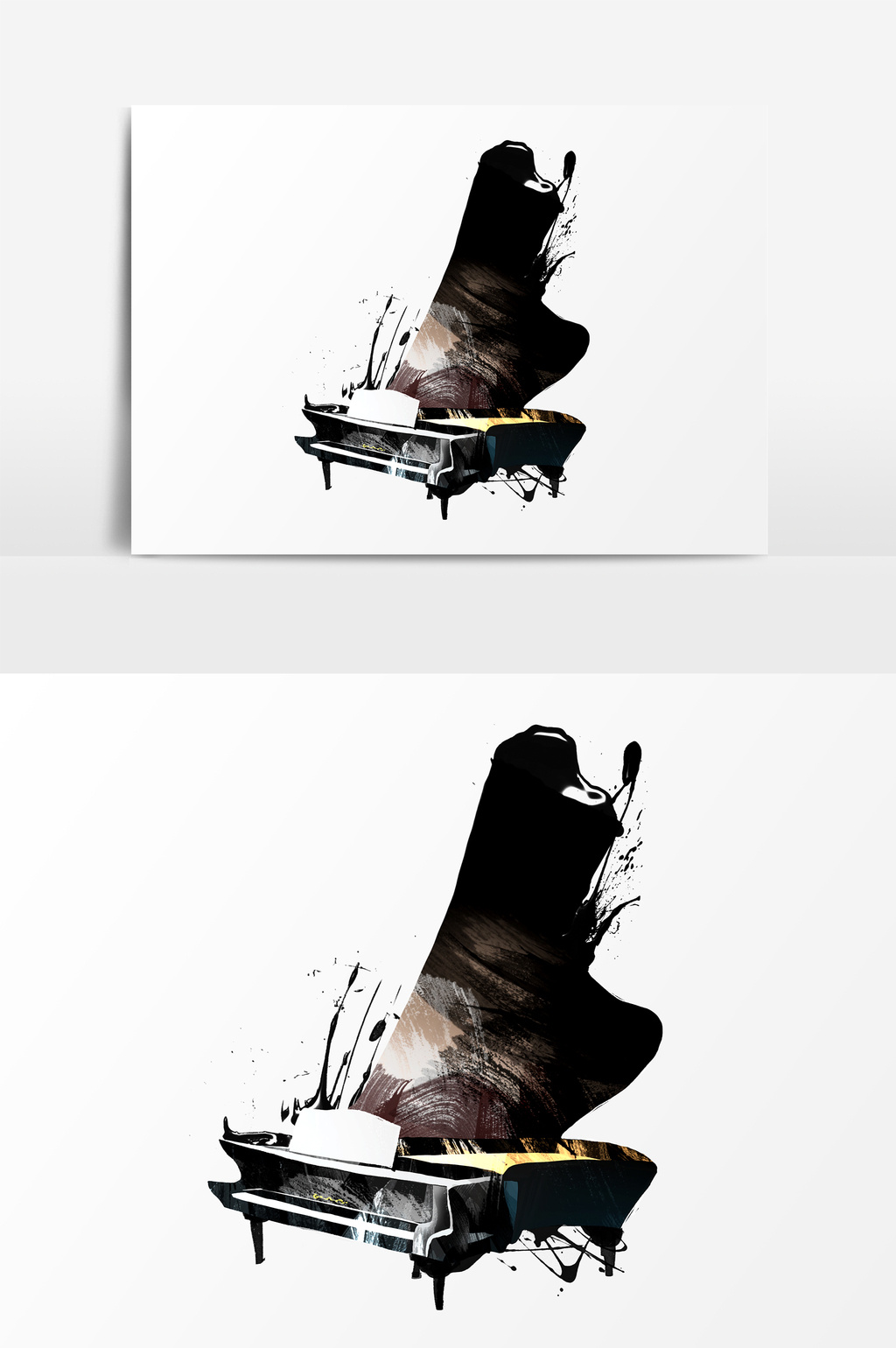 黑色水墨钢琴psd素材