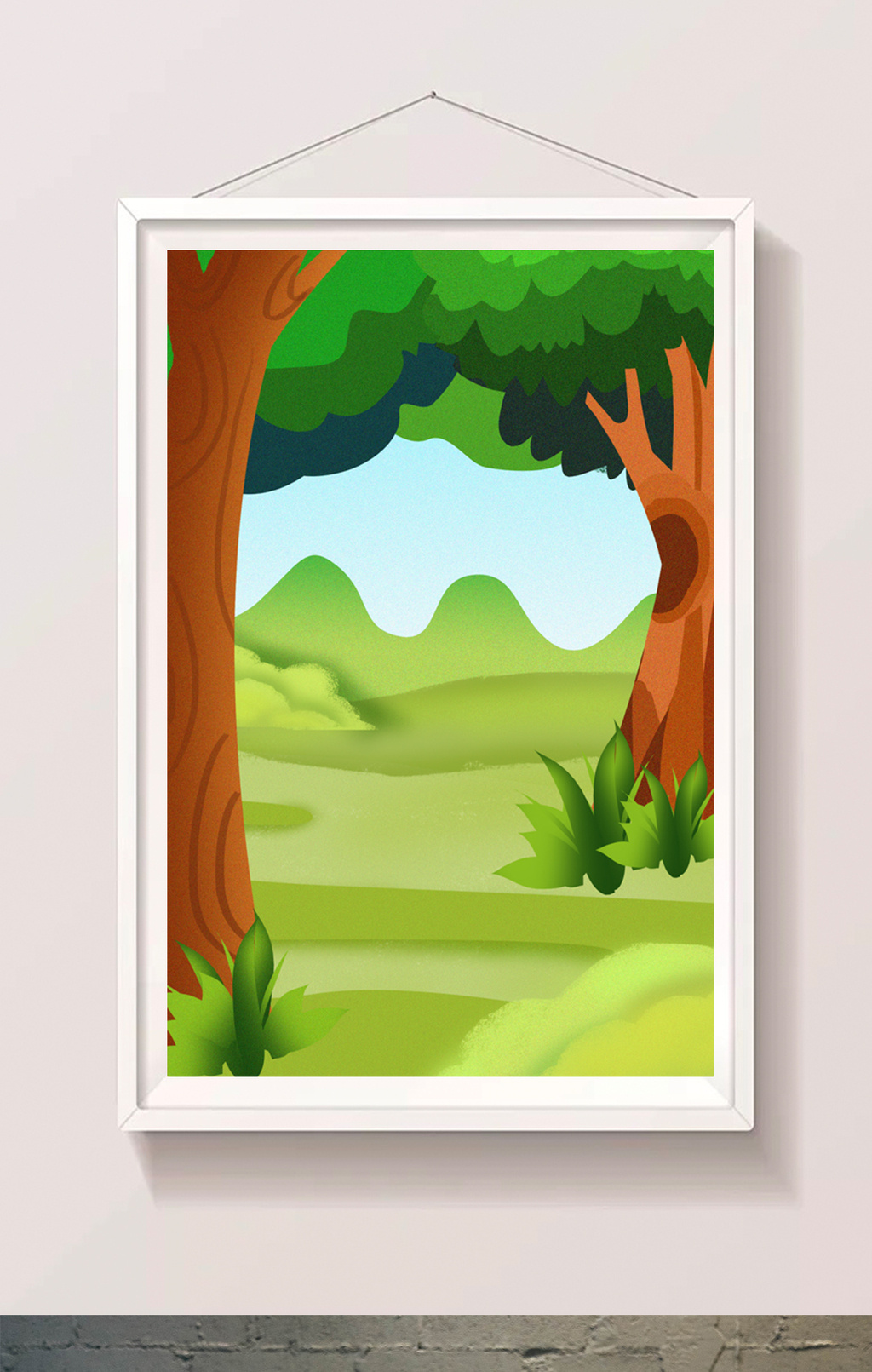 手绘草地树林插画背景