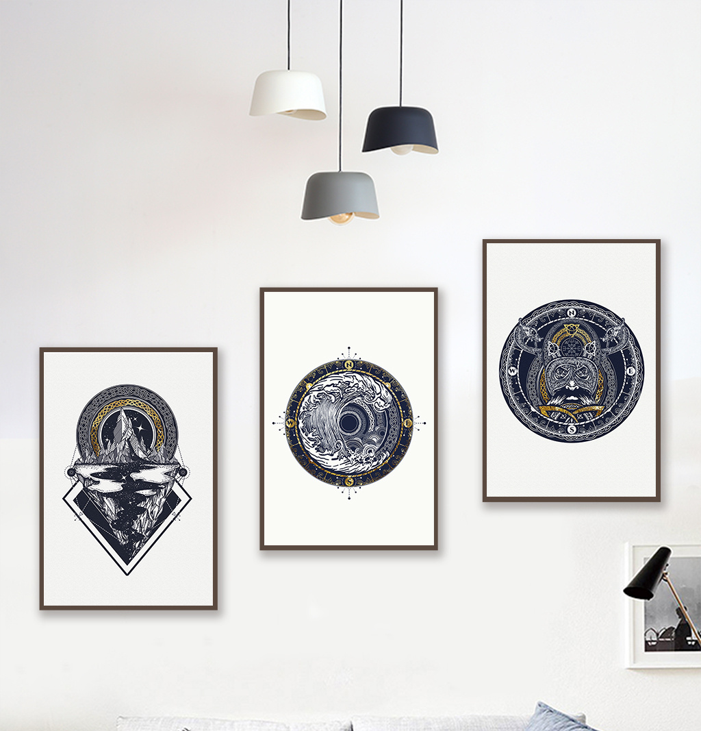 北欧图腾金箔圆形图案装饰画素材背景墙