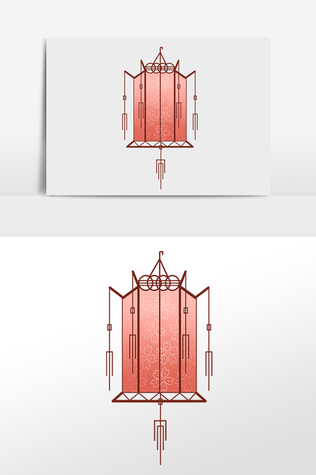 手绘红色柱状灯笼插画元素