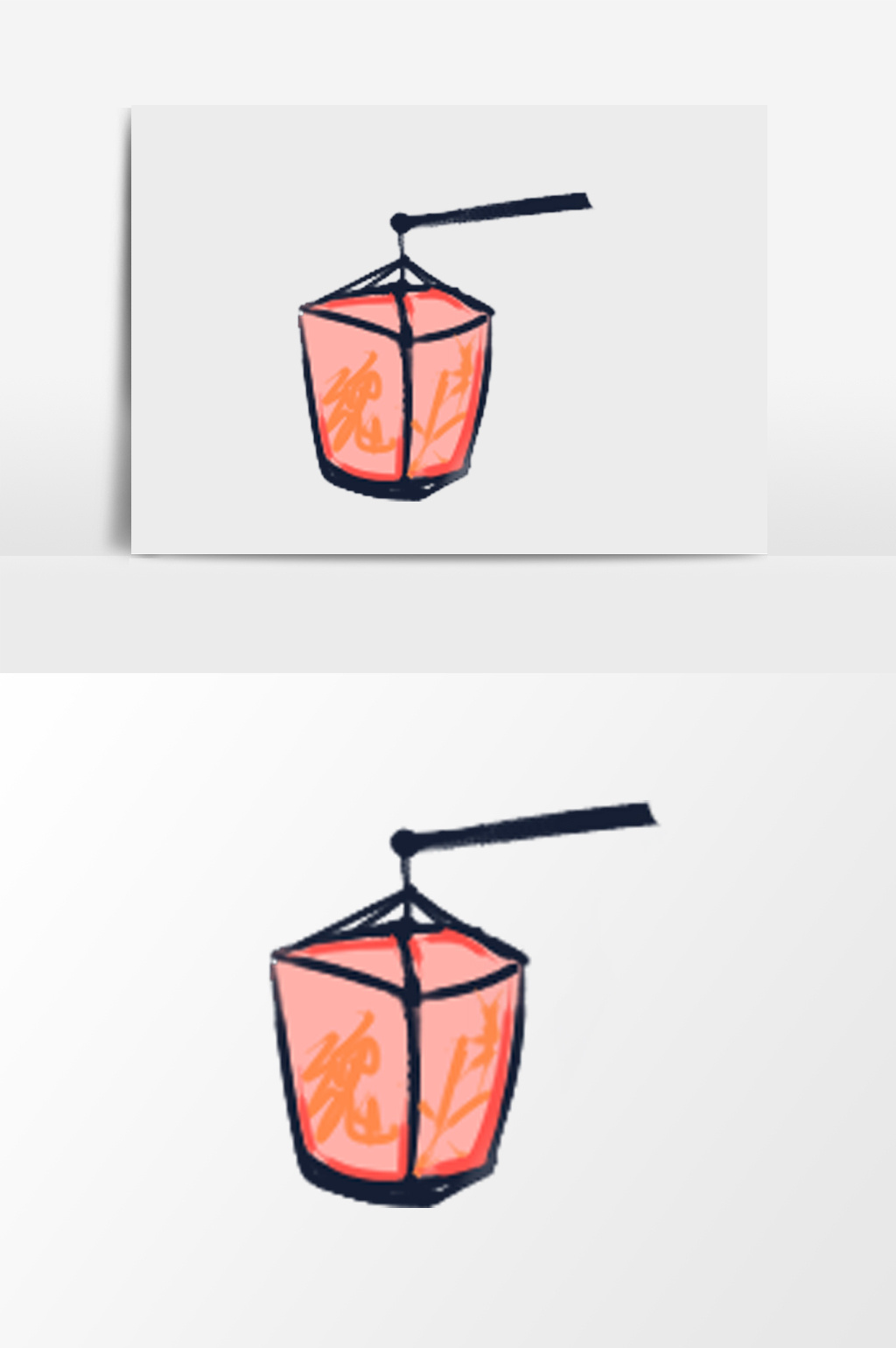 手绘卡通手提灯笼插画元素