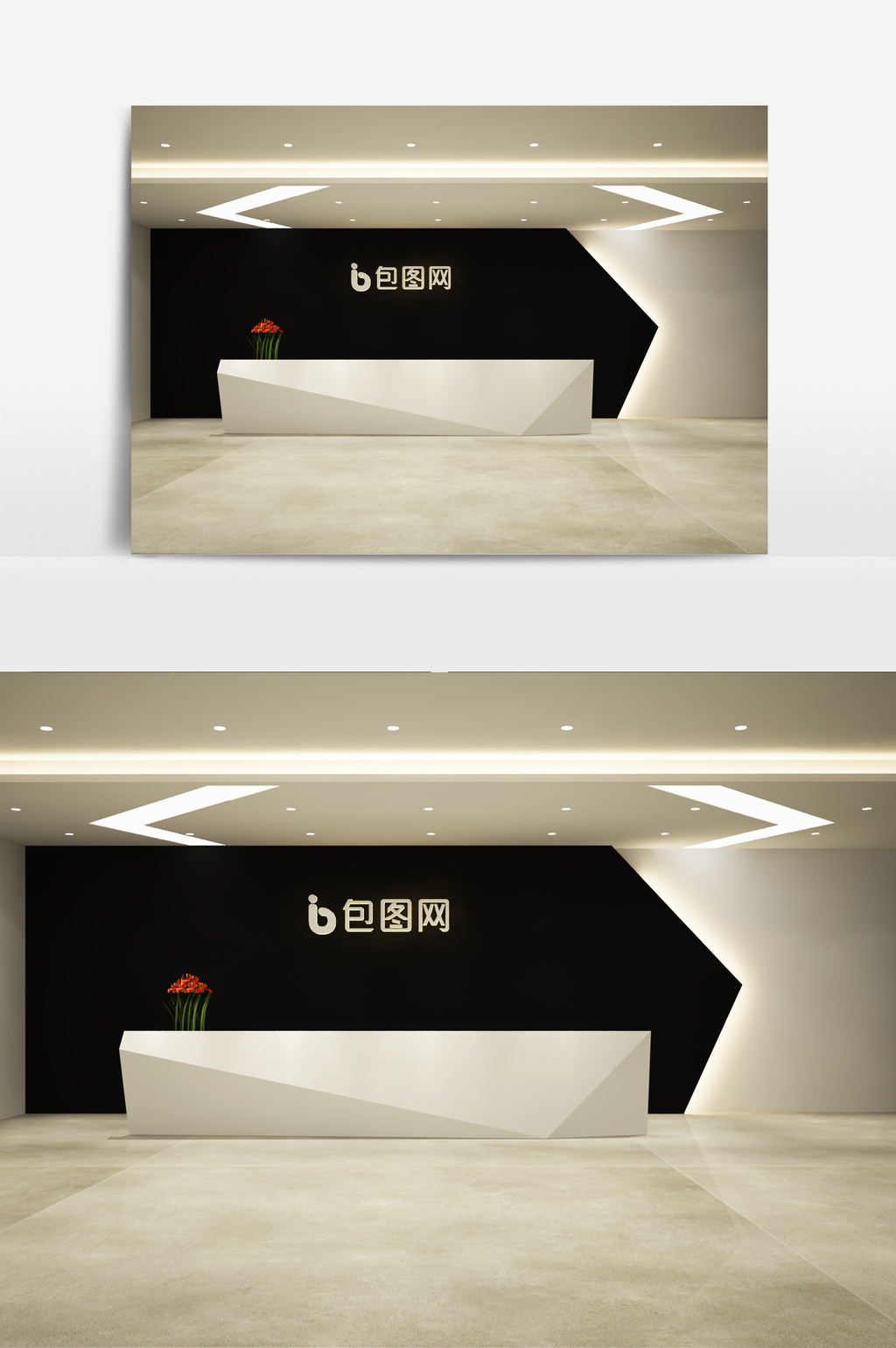 黑白混搭背景墙前台模型图片