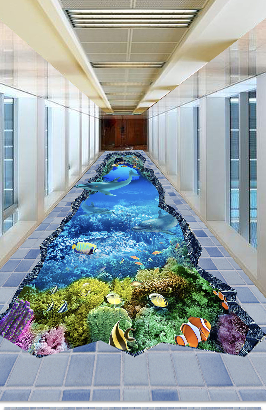 3d立体炫彩海底世界地板画