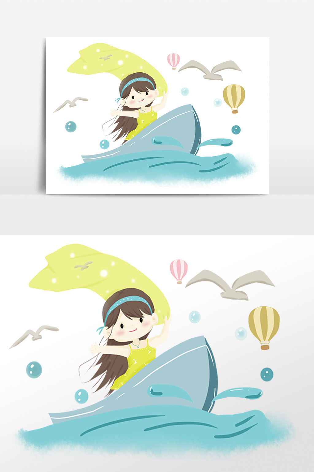 手绘假期人物划船游玩插画素材