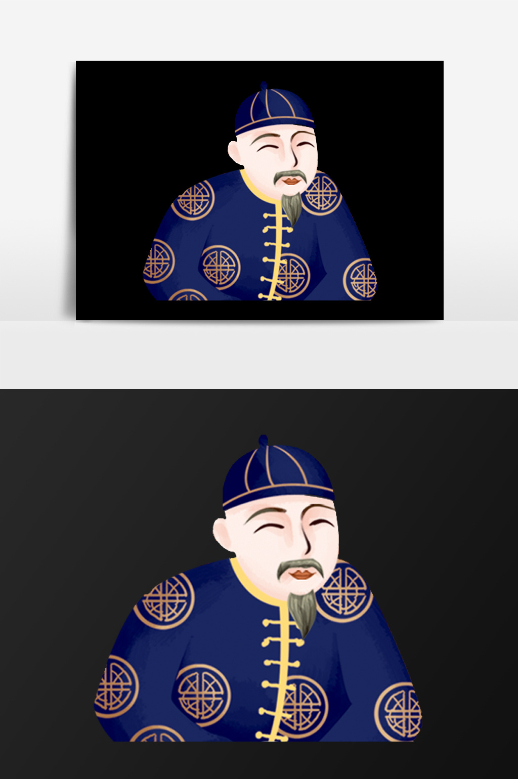 手绘唐装老人插画