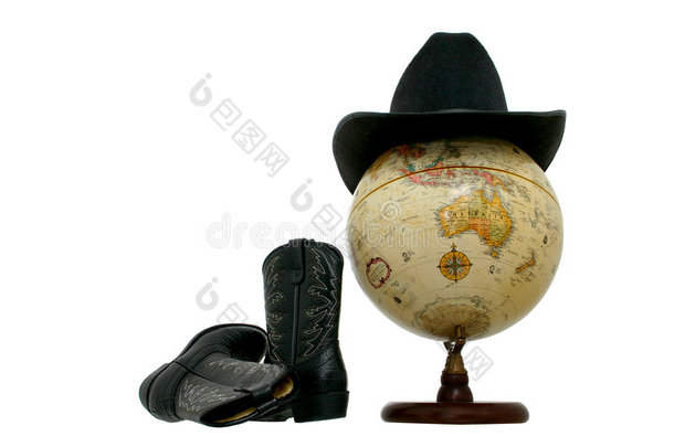 带<strong>西式</strong>帽子和靴子的地球仪