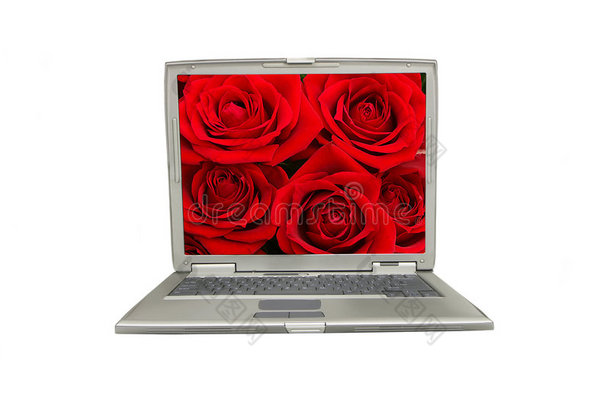 带红玫瑰屏幕的笔记本电脑