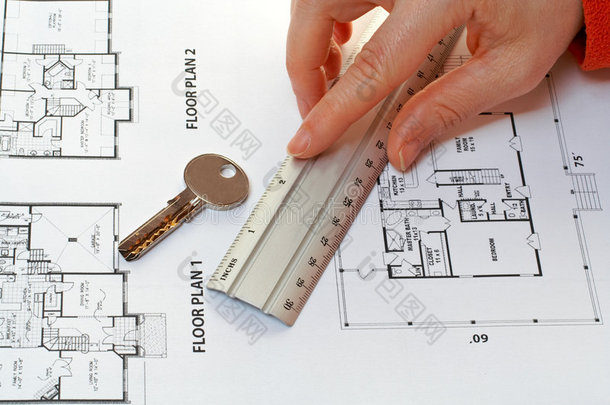 房屋钥匙、尺寸及建筑平面图