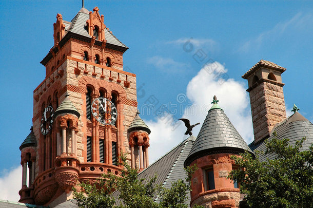 德克萨斯州瓦萨哈奇的法院钟楼和鹰