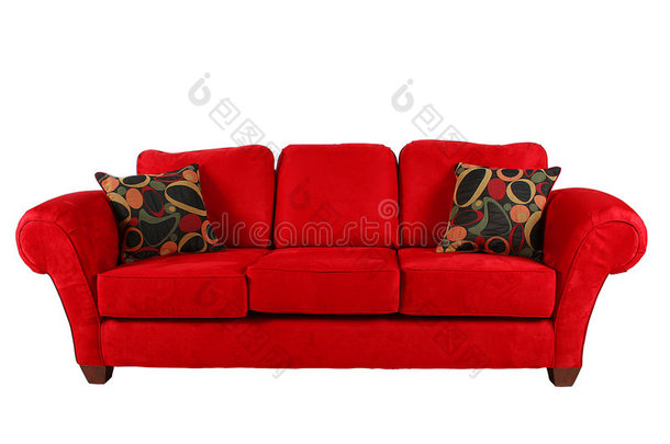 带现代枕头的红色沙发