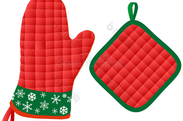 圣诞烤箱手套和锅架