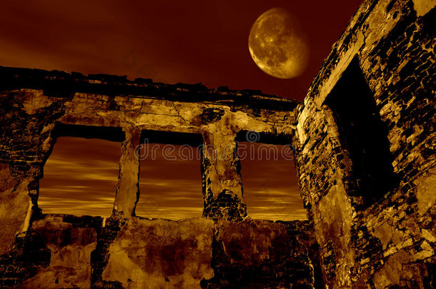月光下的旧废墟