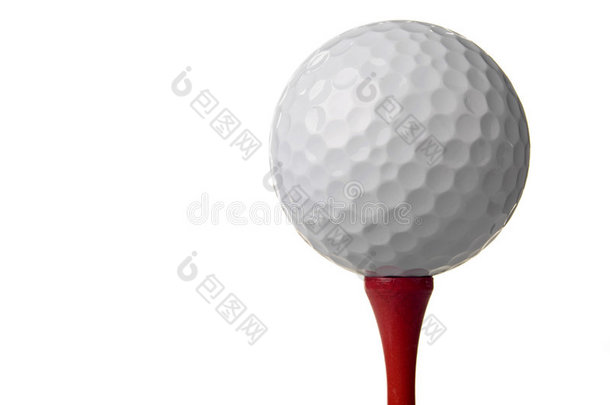 红色球座，白色背景的高尔夫球