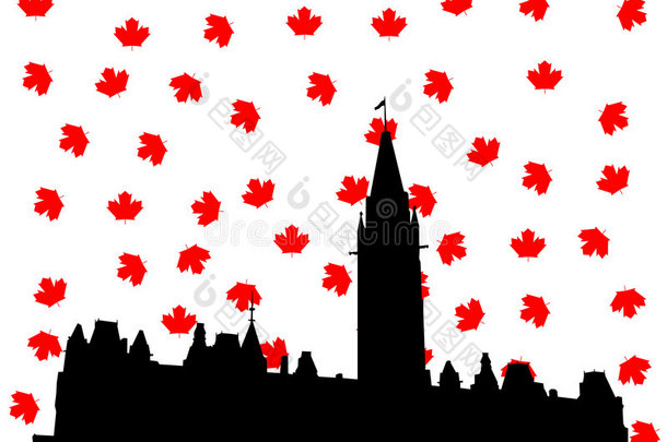 加拿大议会秋季插画