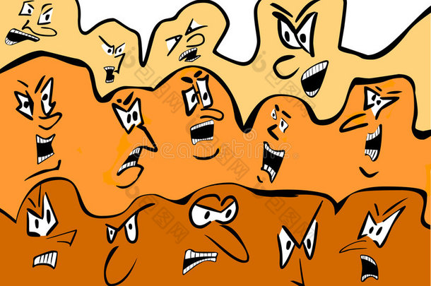 卡通人群-愤怒的面孔