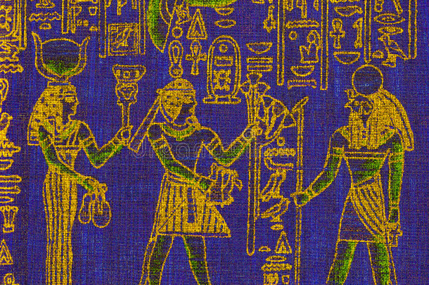 埃及符号蓝色帆布
