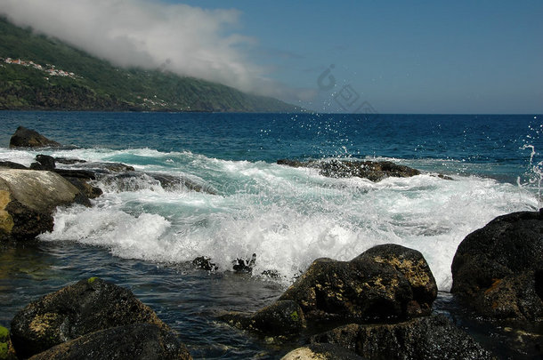 海，浪，浪，石头，浪花