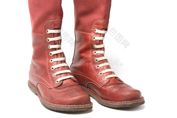 旧的红色靴子、鞋子