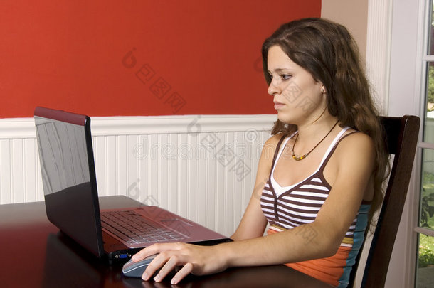年轻女子和她的笔记本电脑。