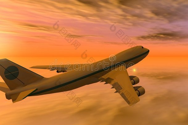 日落时分的747飞机