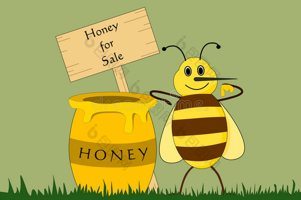 蜜蜂和蜜罐（矢量）
