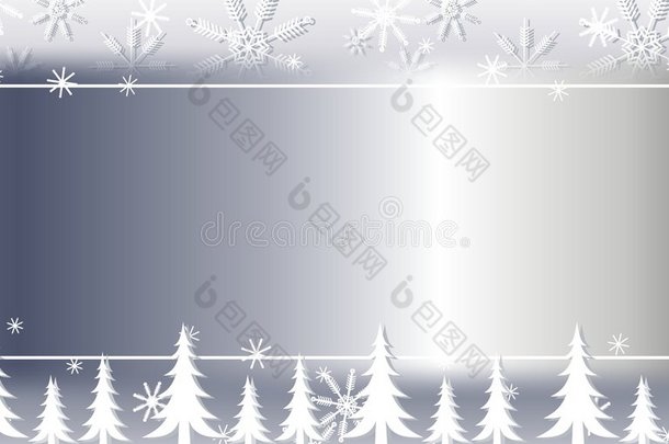 银色雪花和树木背景边框2