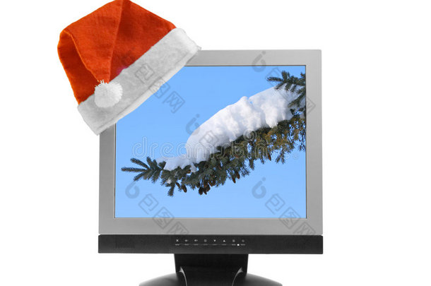 电脑显示器上的圣诞帽