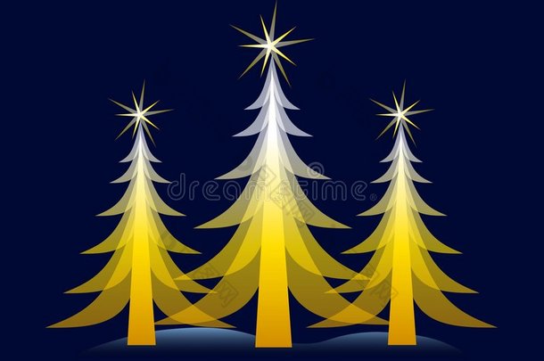 蓝色卡片上的金色圣诞树