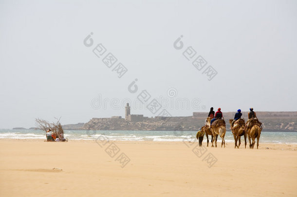 海滩上<strong>骑</strong>骆驼的人