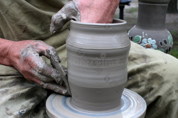 陶工轮子上的陶土