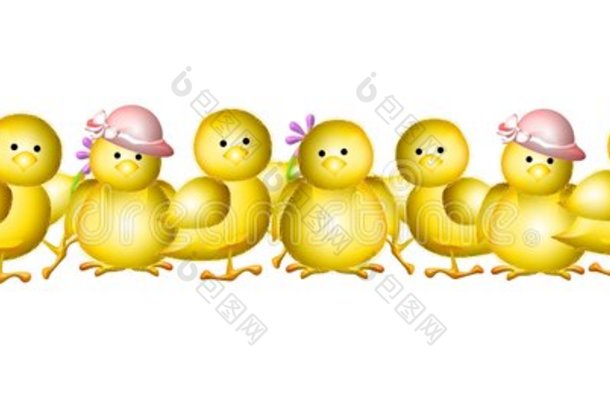 一排黄色的复活节小鸡