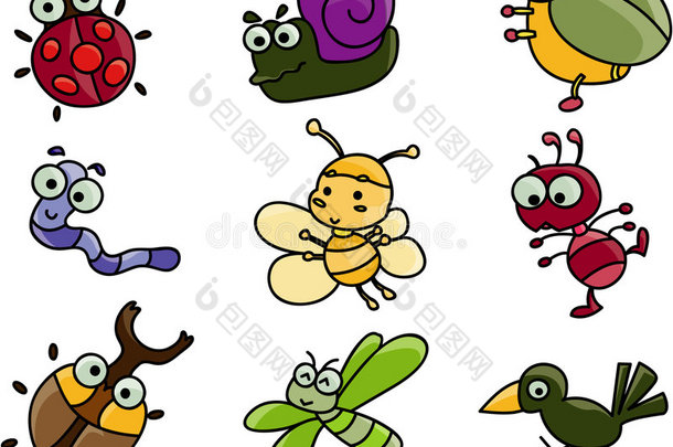 许多虫子的可爱卡通