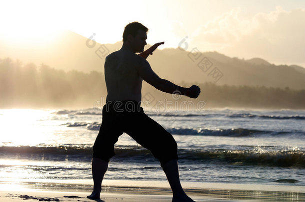 在海滩上打斗的人