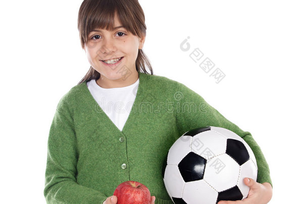 带球和苹果的女孩