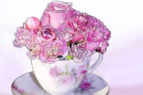 粉红茶杯花束