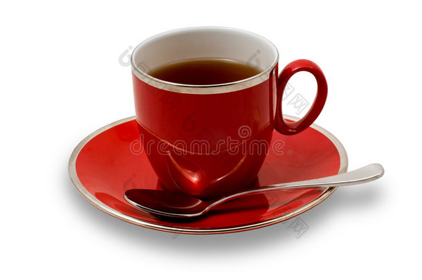 全红色<strong>茶</strong>杯和<strong>茶</strong>碟，白色隔离
