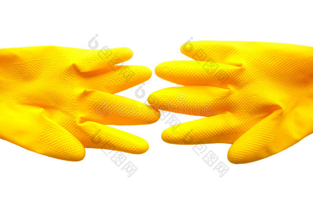 隔离的黄色手套。