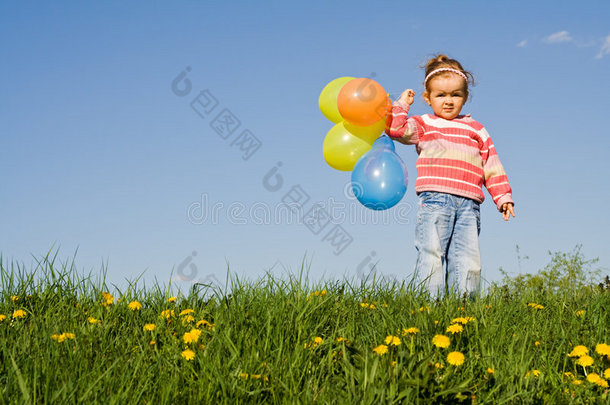 可爱的女孩，彩色气球，<strong>文案</strong>空间