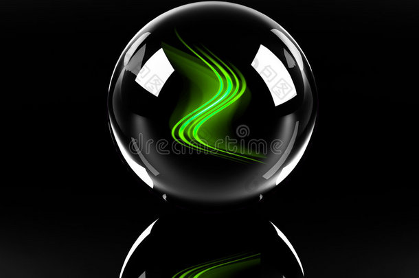 玻璃球中的亮绿色抽象波