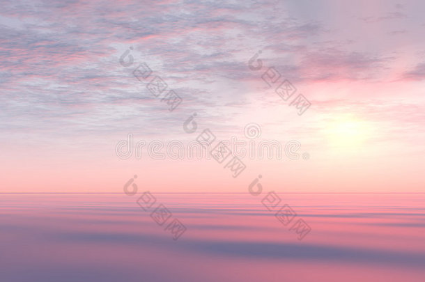 柔和波浪上的粉红色日落