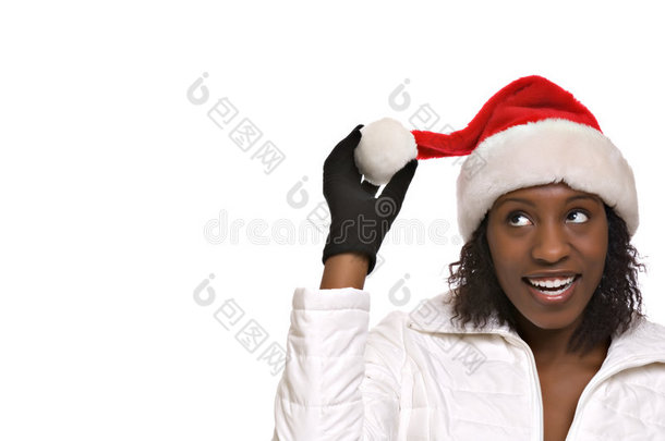 戴圣诞帽的年轻女子