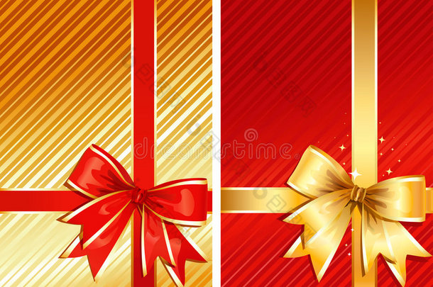 金色丝带和红色丝带/两份礼物/矢量