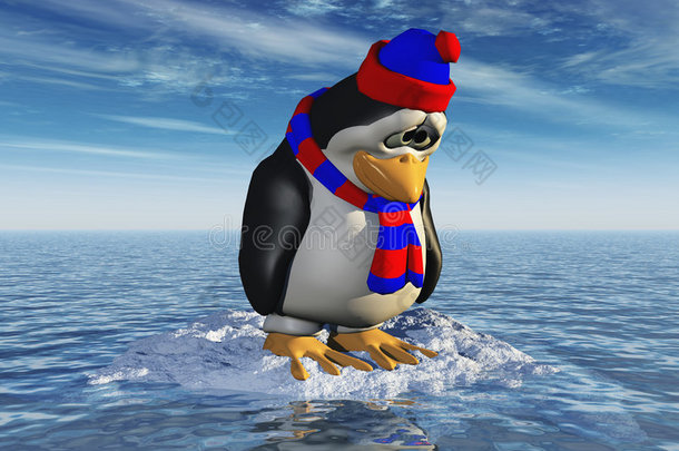 一只孤独的企鹅在一小块冰上