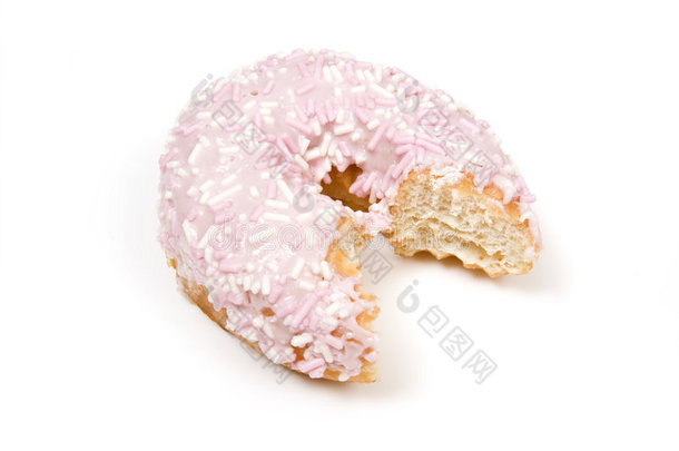 有咬痕的粉红甜甜圈